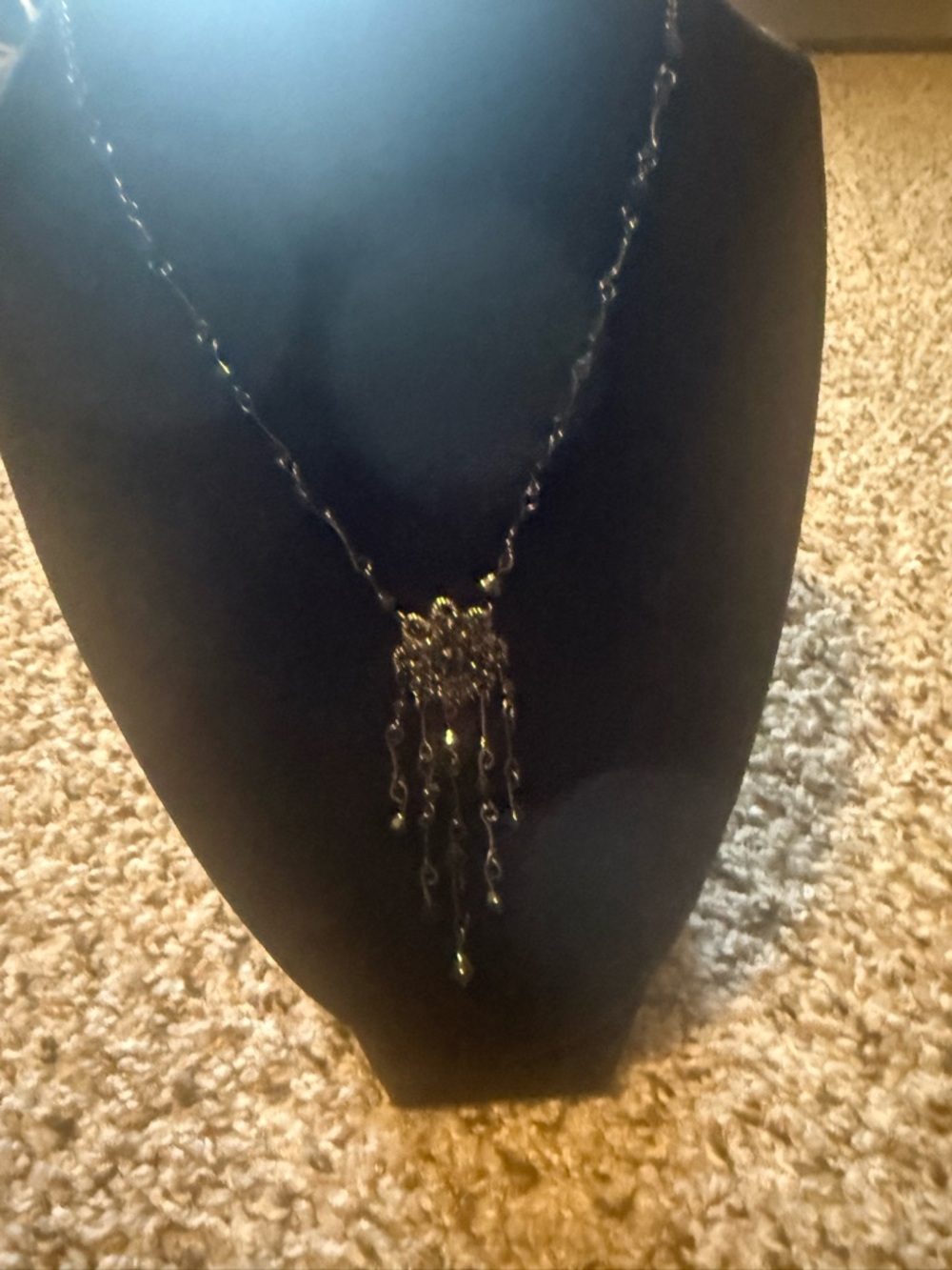 Black Beaded Fringe Pendant Necklace - Women Jewelry 1